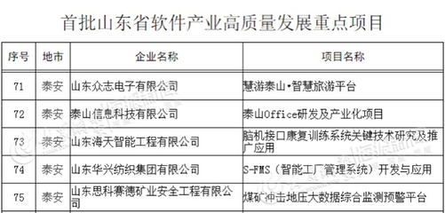 泰安5个项目入选首批山东省软件产业高质量发展重点项目，网络与信息安全软件开发成亮点